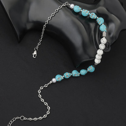 Casual Hip-hop Classic Style Skull Stainless Steel Turquoise Beaded Necklace