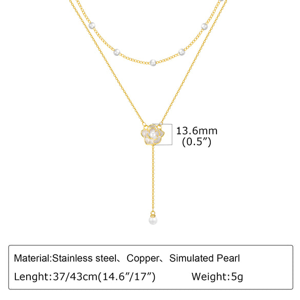 Ig Style Elegant Solid Color Stainless Steel Plating Inlay Artificial Pearls 18k Gold Plated Double Layer Necklaces