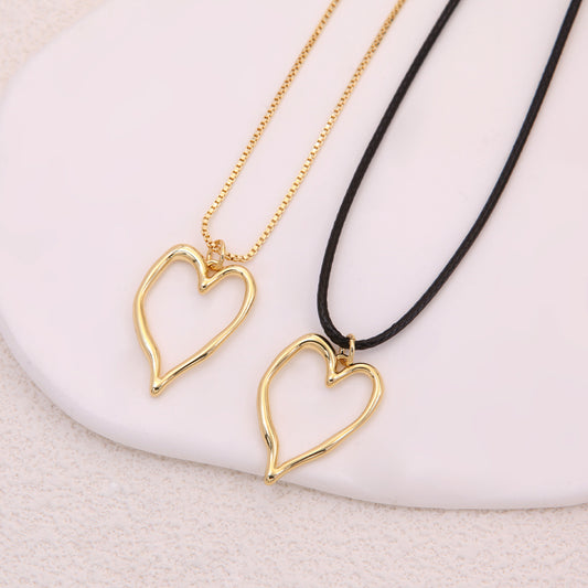 Simple Style Heart Shape Wax Rope Copper Plating 18k Gold Plated Women's Pendant Necklace