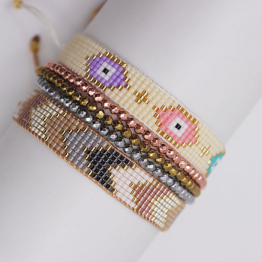 Ethnic Style Devil's Eye Glass Beaded Knitting Women's Bracelets