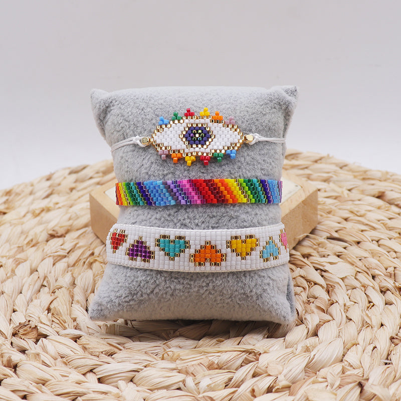 Bohemian Simple Style Devil's Eye Heart Shape Glass Knitting Women's Bracelets