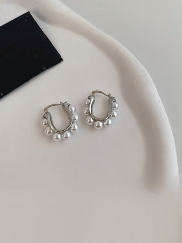 1 Piece Elegant Geometric Alloy Artificial Pearls Hoop Earrings