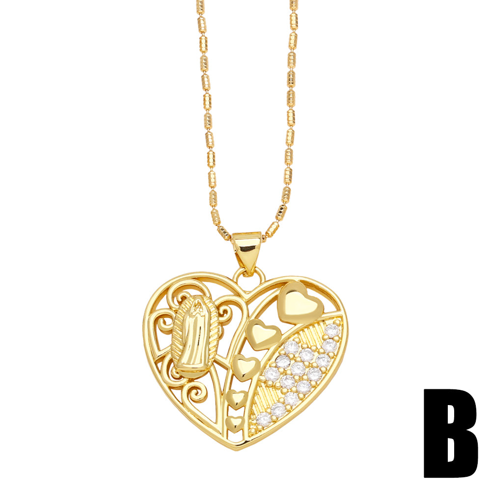 Simple Style Heart Shape Copper Plating Inlay Zircon 18k Gold Plated Pendant Necklace