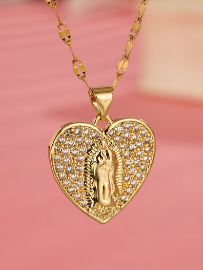 Elegant Heart Shape Stainless Steel Plating Inlay Zircon 18k Gold Plated Pendant Necklace