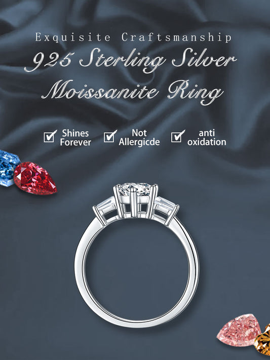 Elegant Round Sterling Silver Gra Plating Inlay Moissanite Rhodium Plated Silver Plated Rings