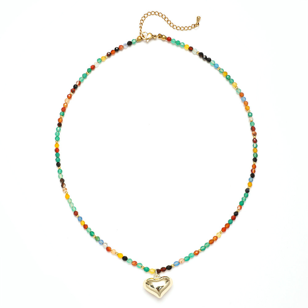 Ethnic Style Bohemian Heart Shape Alloy Agate Necklace In Bulk