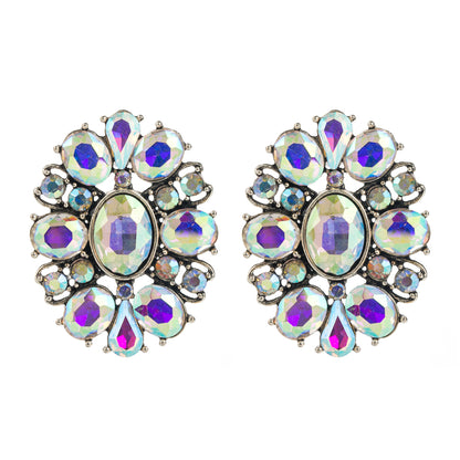 1 Pair Luxurious Shiny Oval Plating Inlay Alloy Rhinestones Glass Ear Studs