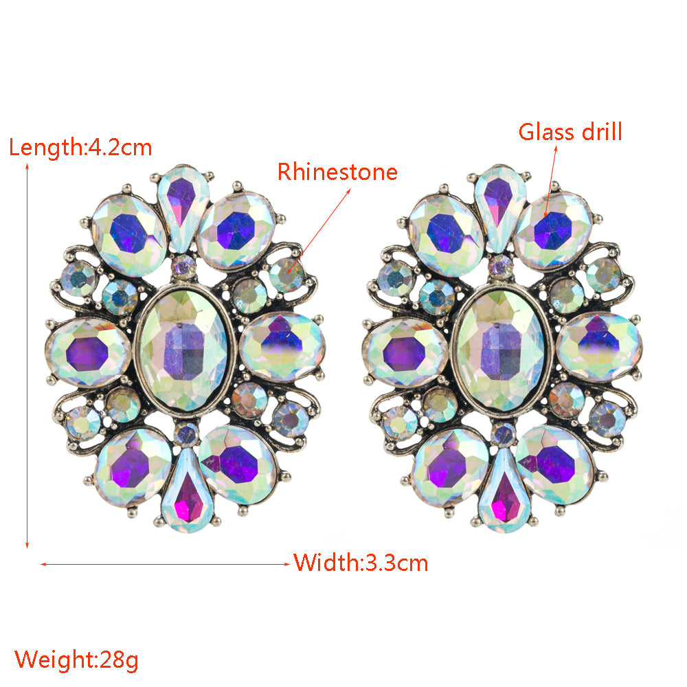 1 Pair Luxurious Shiny Oval Plating Inlay Alloy Rhinestones Glass Ear Studs