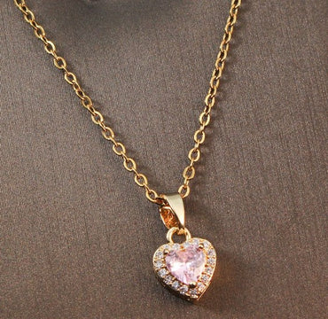 Sweet Heart Shape Titanium Steel Copper Plating Inlay Zircon Pendant Necklace