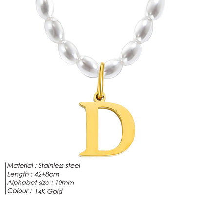 Simple Style Letter Stainless Steel Imitation Pearl Beaded Plating 14k Gold Plated Women's Pendant Necklace