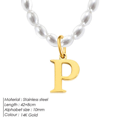 Simple Style Letter Stainless Steel Imitation Pearl Beaded Plating 14k Gold Plated Women's Pendant Necklace