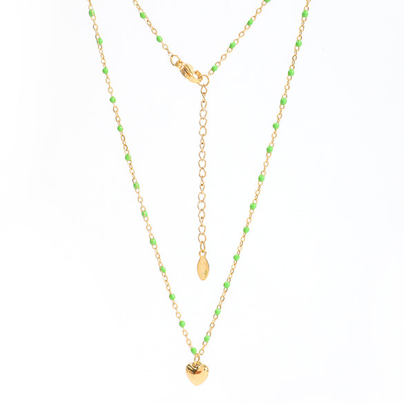 Simple Style Heart Shape Stainless Steel Titanium Steel Enamel Plating Pendant Necklace