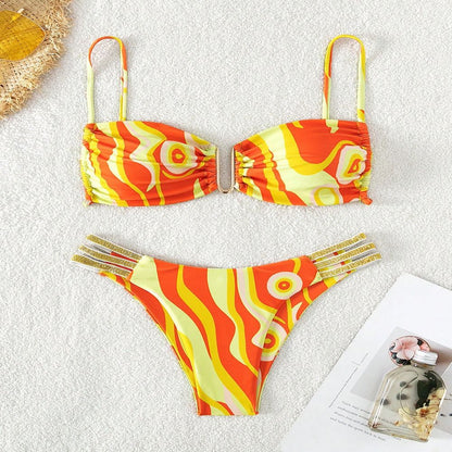 Women's Ditsy Floral Stripe 2 Pieces Set Bikinis Swimwear