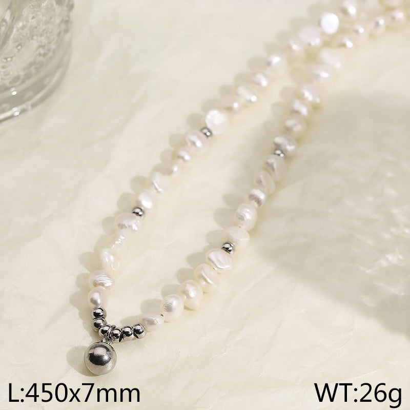 Elegant Simple Style Round Freshwater Pearl Titanium Steel Beaded Women's Bracelets Earrings Necklace