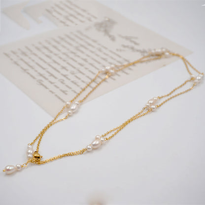 Baroque Style Vacation Geometric Freshwater Pearl Titanium Steel Beaded Plating Gold Plated Necklace