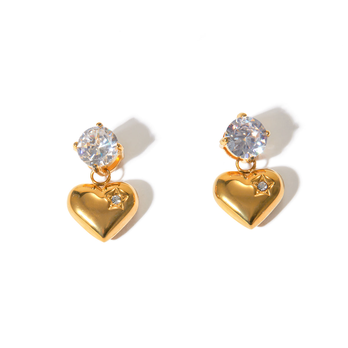 1 Pair IG Style Heart Shape Inlay 316 Stainless Steel  Zircon 18K Gold Plated Drop Earrings