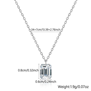 Sterling Silver Elegant Square Water Droplets Plating Inlay Zircon Pendant Necklace