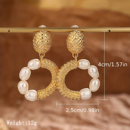 1 Pair Elegant Retro Geometric Plating Inlay Copper Freshwater Pearl Drop Earrings