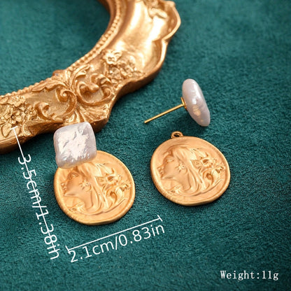 1 Pair Elegant Retro Geometric Plating Inlay Copper Freshwater Pearl Drop Earrings