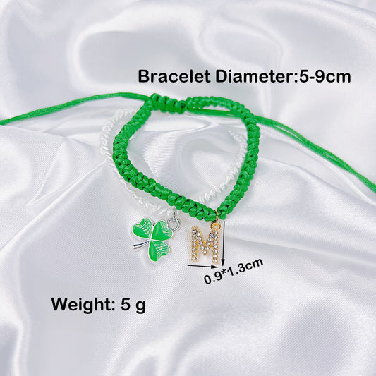 Casual Simple Style Shamrock Letter Rope Copper Knitting Plating Inlay Zircon St. Patrick Unisex Drawstring Bracelets