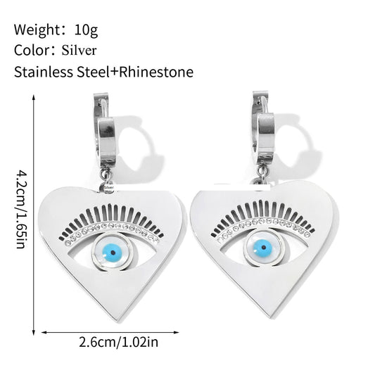 1 Pair Casual Devil's Eye Heart Shape Polishing Plating Inlay Titanium Steel Rhinestones Drop Earrings