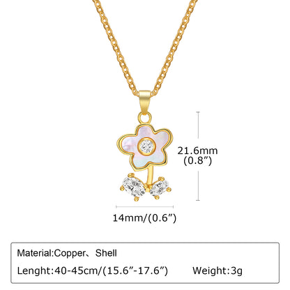 Copper Sweet Flower Plating Pendant Necklace