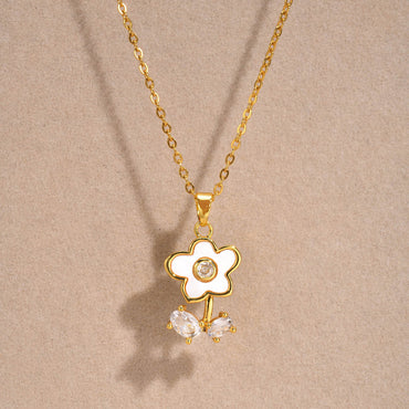 Copper Sweet Flower Plating Pendant Necklace