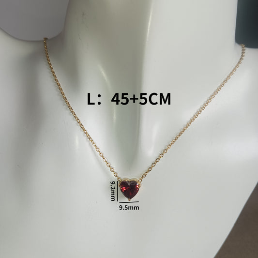 Stainless Steel Simple Style Heart Shape Plating Inlay Birthstone Necklace