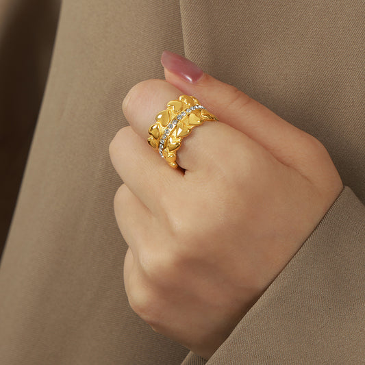 Elegant Simple Style Heart Shape Titanium Steel Plating Inlay Rhinestones 18k Gold Plated Rings