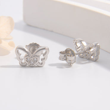1 Pair Cute Heart Shape Butterfly Plating Inlay Sterling Silver Zircon Ear Studs