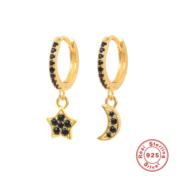 1 Pair Elegant Star Moon Sterling Silver Drop Earrings