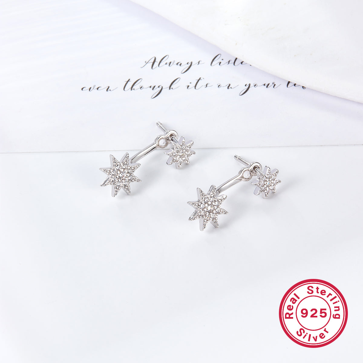 1 Pair Glam Simple Style Star Plating Inlay Sterling Silver Zircon Drop Earrings