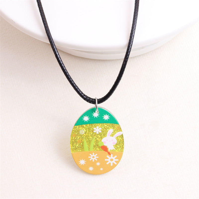 Cute Egg Arylic Leather Rope Printing Easter Unisex Pendant Necklace