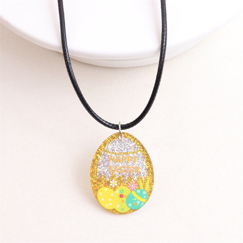 Cute Egg Arylic Leather Rope Printing Easter Unisex Pendant Necklace