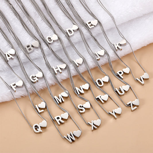 Stainless Steel Basic Letter Heart Shape Pendant Necklace