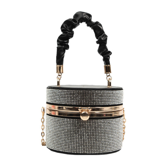 Women's Small Pu Leather Color Block Elegant Cylindrical Lock Clasp Handbag