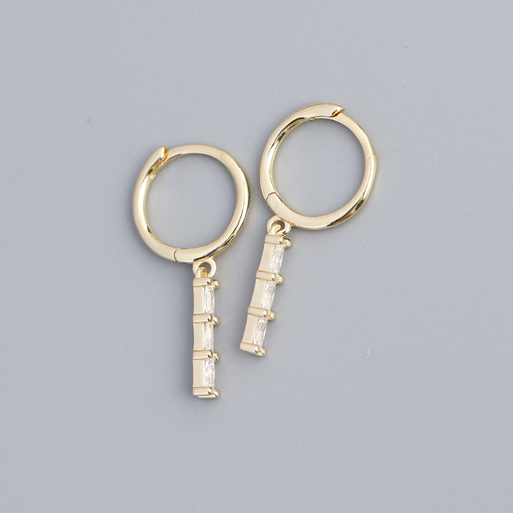 1 Pair Simple Style Shiny Geometric Inlay Sterling Silver Zircon Drop Earrings