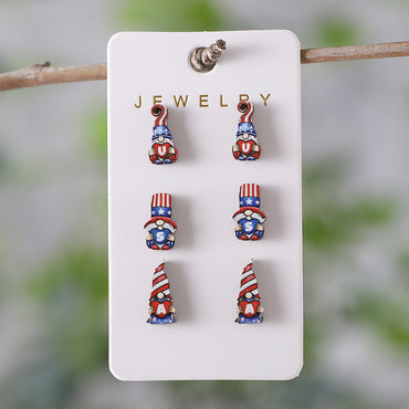 3 Pairs Retro Cartoon Character Letter Wood Ear Studs