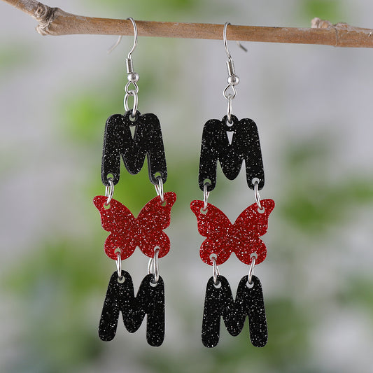 1 Pair Retro Heart Shape Butterfly Arylic Drop Earrings