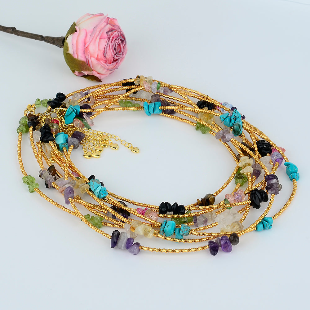 Bohemian Geometric Natural Stone Seed Bead Necklace In Bulk