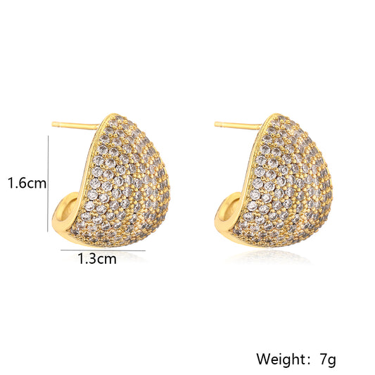 1 Pair Retro Simple Style Geometric Inlay Copper Zircon 18K Gold Plated Ear Studs
