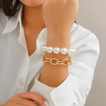 Elegant Exaggerated Geometric Imitation Pearl Aluminum Beaded Plating Women's Bracelets
