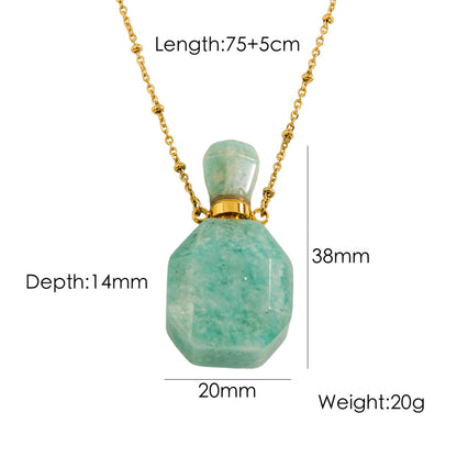 IG Style Simple Style British Style Perfume Bottle Stainless Steel Natural Stone 14K Gold Plated Women's Pendant Necklace