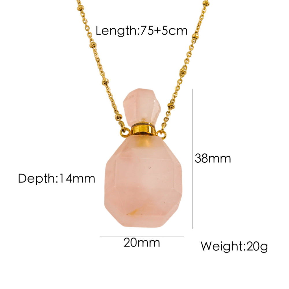 IG Style Simple Style British Style Perfume Bottle Stainless Steel Natural Stone 14K Gold Plated Women's Pendant Necklace