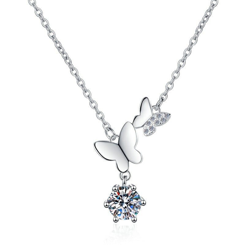 Sterling Silver Sweet Butterfly GRA Plating Moissanite Zircon Pendant Necklace
