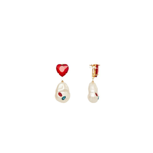 1 Pair Simple Style Heart Shape Imitation Pearl Zircon Drop Earrings