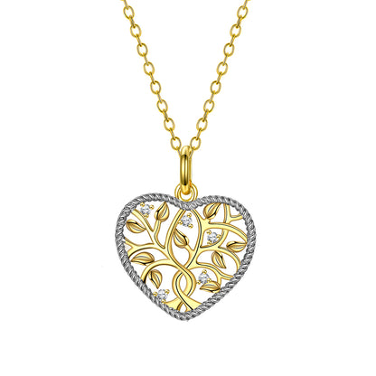 Sterling Silver Gold Plated Elegant Simple Style Leaf Heart Shape Plating Inlay Zircon Pendant Necklace