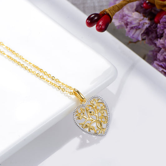 Sterling Silver Gold Plated Elegant Simple Style Leaf Heart Shape Plating Inlay Zircon Pendant Necklace