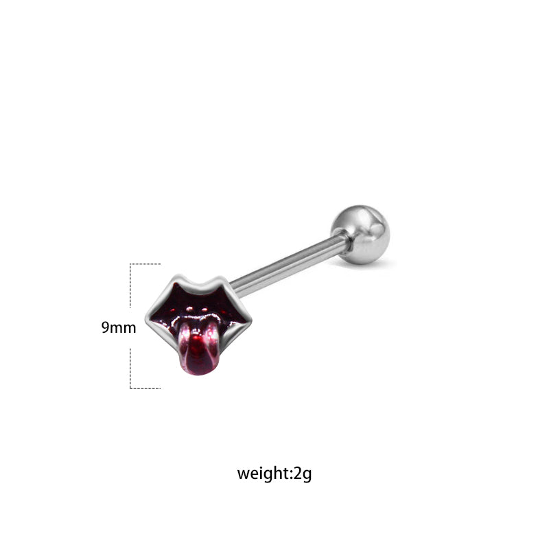 1 Piece Tongue Rings Hip-Hop Exaggerated Punk Wings Skull Stainless Steel Alloy Copper Inlay Zircon White Gold Plated Tongue Rings