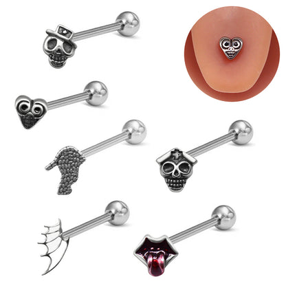 1 Piece Tongue Rings Hip-Hop Exaggerated Punk Wings Skull Stainless Steel Alloy Copper Inlay Zircon White Gold Plated Tongue Rings